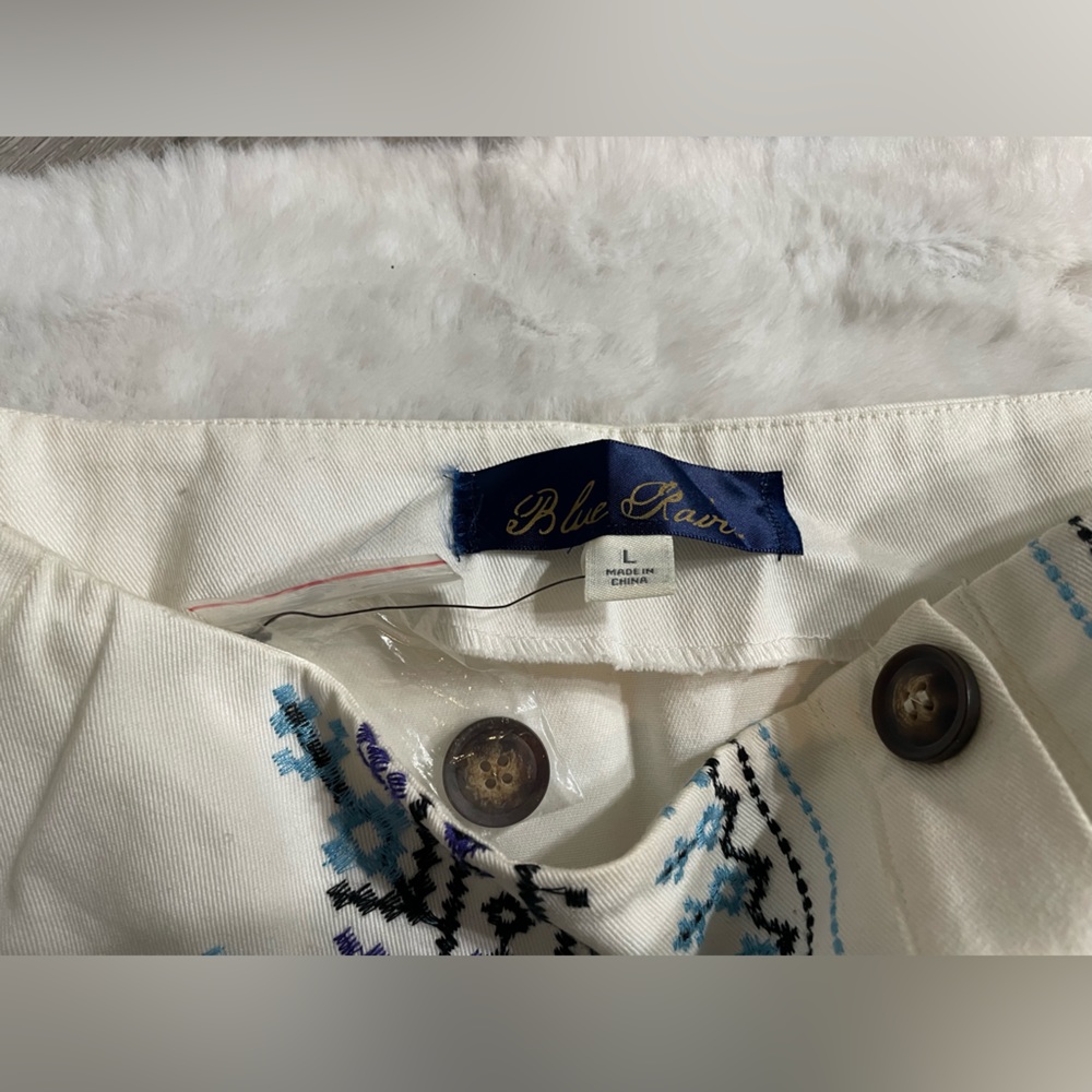 Blue Rain White Embroidered Mini Skirt | Boho Button Front | Size L NWOT - Picture 2 of 4